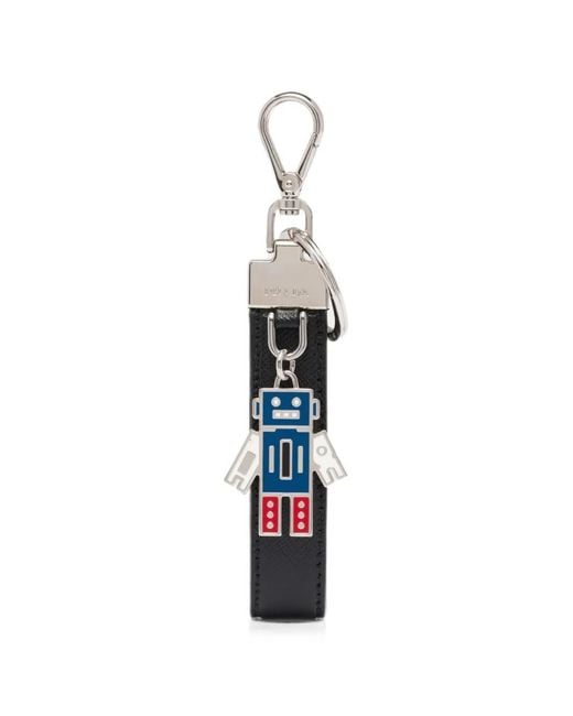 Prada White Triangle-Logo Leather Keychain for men
