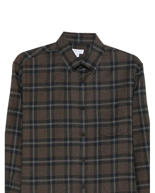 Sunspel Black Checked Shirt for men