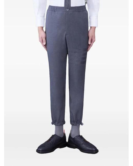 Thom Browne Blue Stripe-Detail Elasticated-Cuff Trousers for men