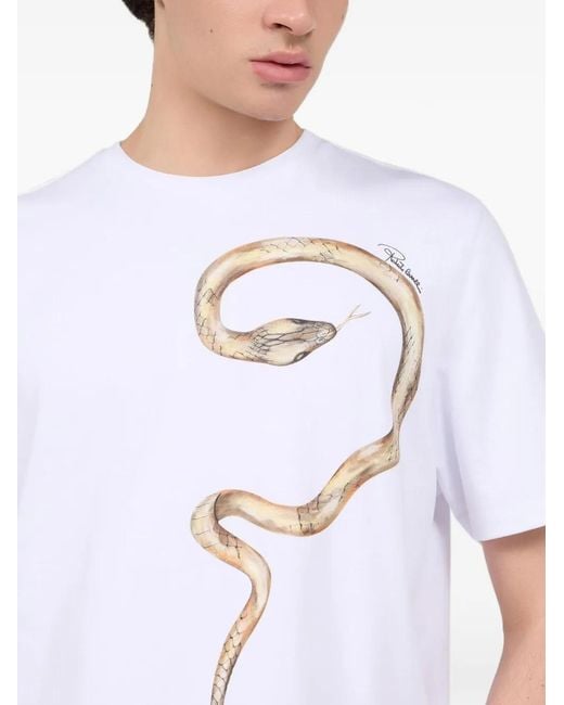 Roberto Cavalli White Snake-Print T-Shirt for men