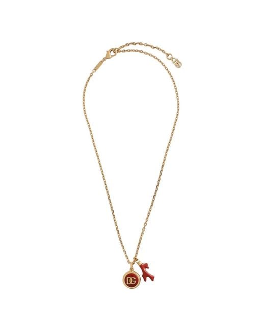 Dolce & Gabbana White Corallo Necklace With Dg-Logo for men