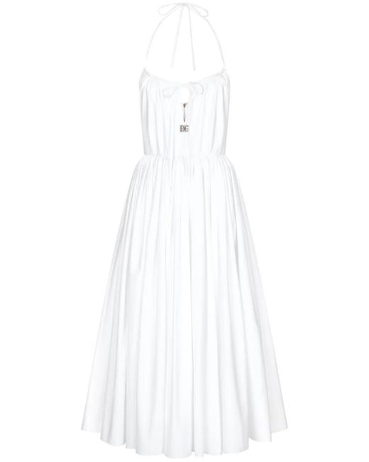 Dolce & Gabbana White Midi Cotton Dress With Circle Skirt