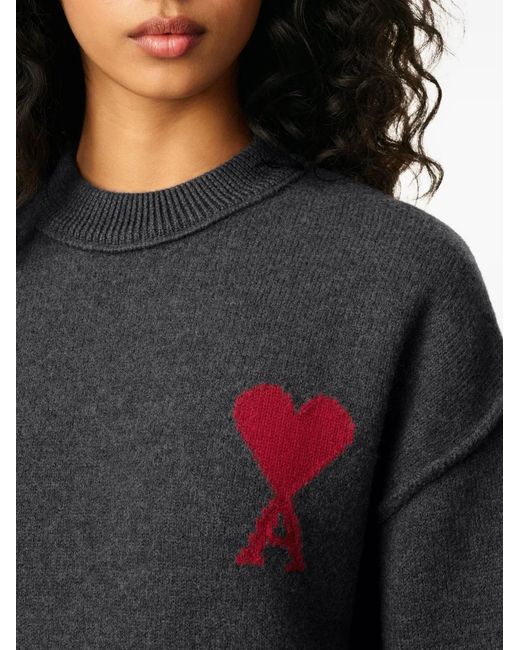 AMI Gray Ami De Coeur Heart Motif Sweater