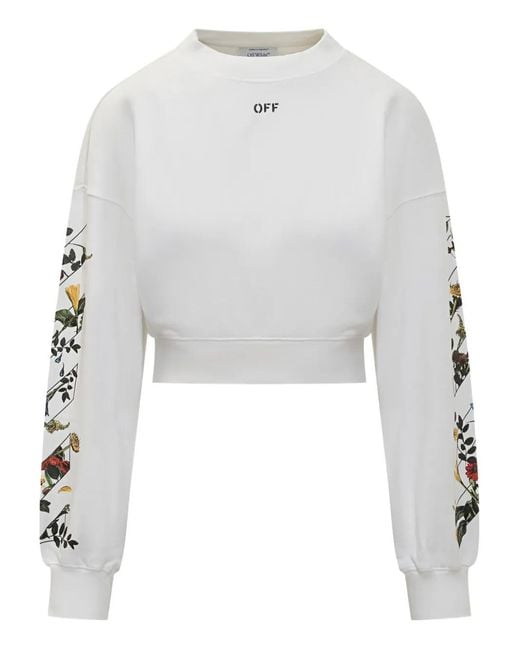 Off-White c/o Virgil Abloh White Crop Sweatshirt With Floral Details