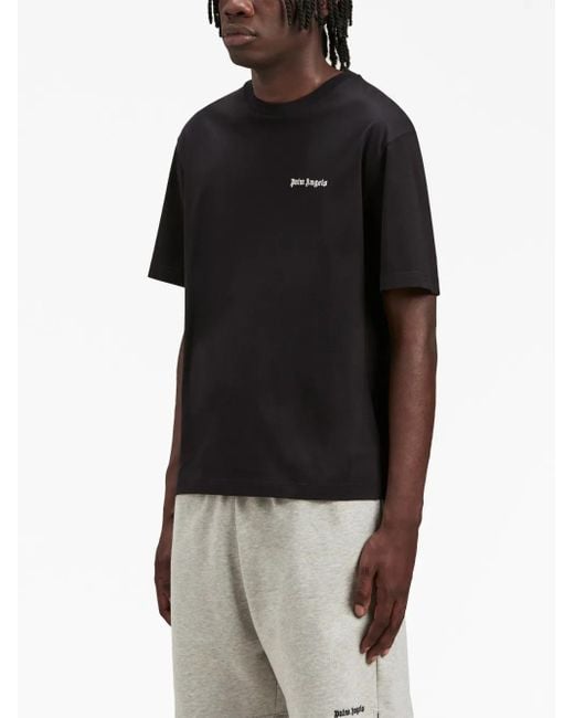 Palm Angels Black Logo-embroidered Cotton T-shirt for men