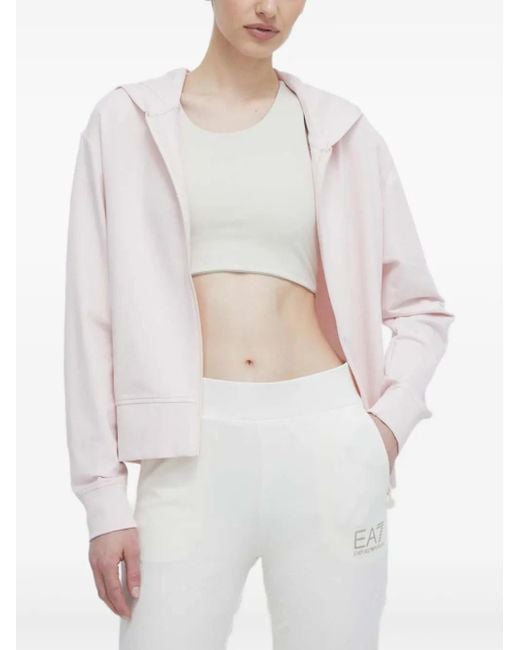 EA7 White Jersey Zip-Up Hoodie