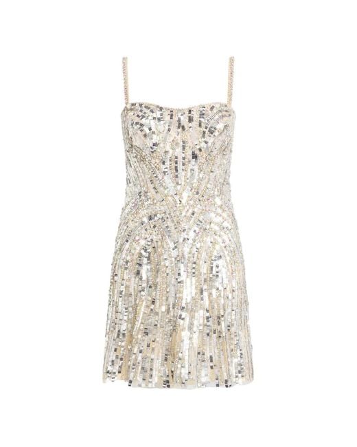 Jenny Packham White Rebecca Short Dress With Structured Bodice And All-Over Geometric Crystal Decorations