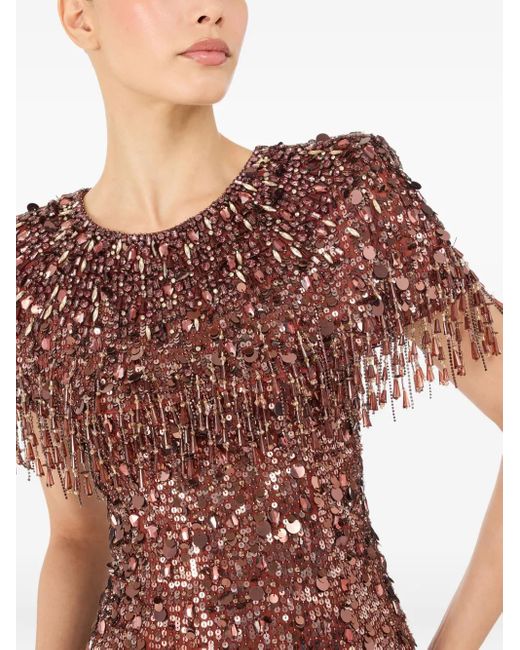 Jenny Packham Brown Eugenie Sequin Fringed Maxi Dress