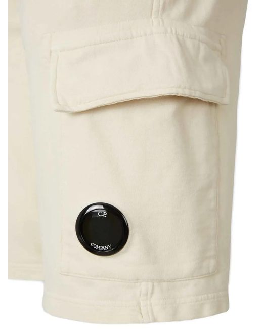 C P Company White Drawstring Cargo Shorts for men