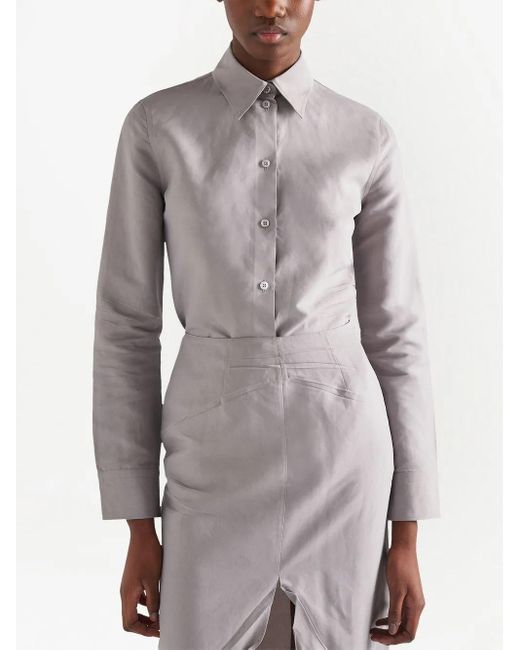 Prada Button-Up Blouse Op Papierbasis in het Gray