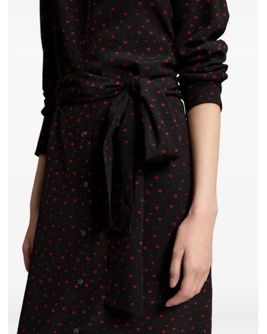 Polo Ralph Lauren Black Polka-Dot-Print Belted Midi Shirt Dress