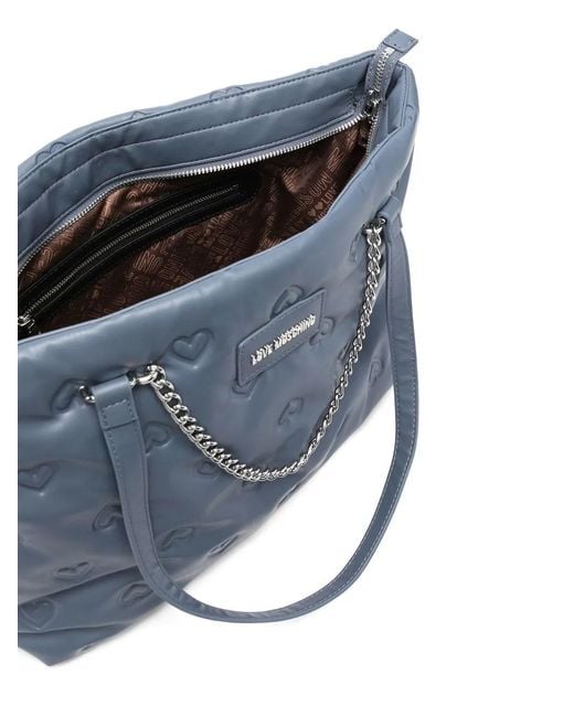 Love Moschino Blue Chain-Detail Logo-Lettering Tote-Bag