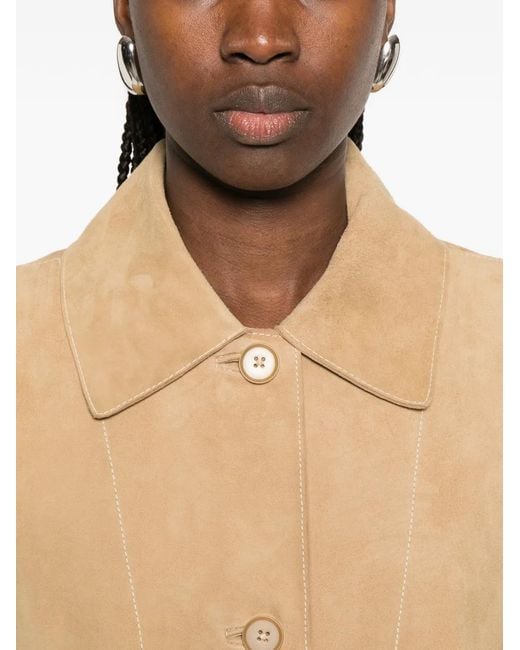 P.A.R.O.S.H. Natural Minuetto Panelled Suede Coat