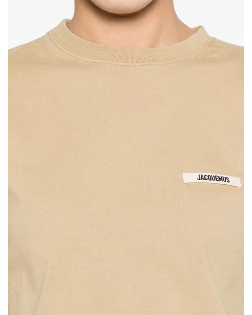 Jacquemus Top Met Logo Patch Korte Mouwen in het Natural