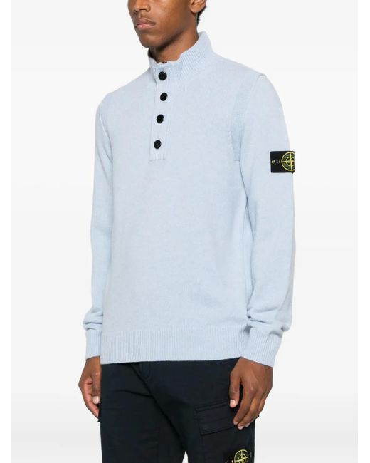 Stone Island Blue High-Neck Button Sweater for men