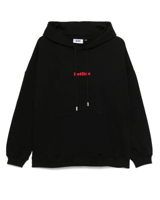 Gcds Black Embroidered Cotton Hoodie