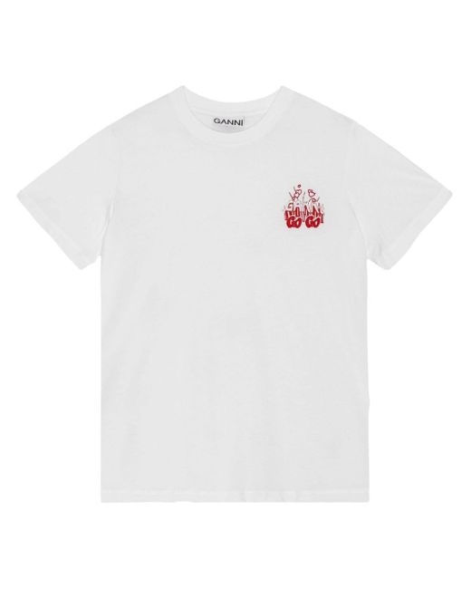 Ganni White T-Shirt mit Logo-Print