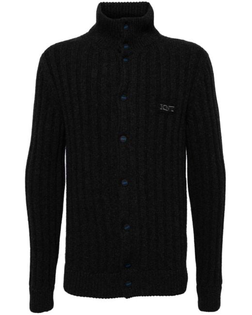 Cardigan en laine à logo brodé Kiton pour homme en coloris Black