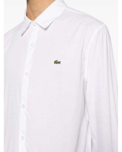 Lacoste White Logo-Embroidered Poplin Cotton Shirt for men