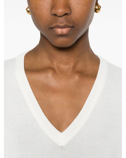 Neera White V-Neck Side-Slit Top