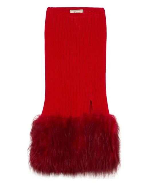 Blumarine Red Ribbed-Kit Midi Skirt
