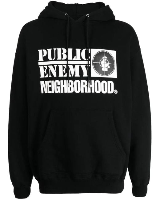 Neighborhood Black X Public Enemy Logo-Print Cotton Hoodie for men