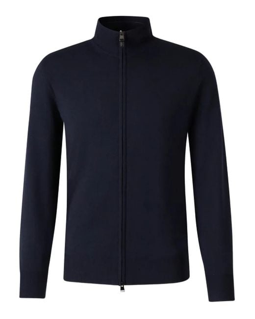 Canali Blue High-Neck Zip-Front Cardigan for men