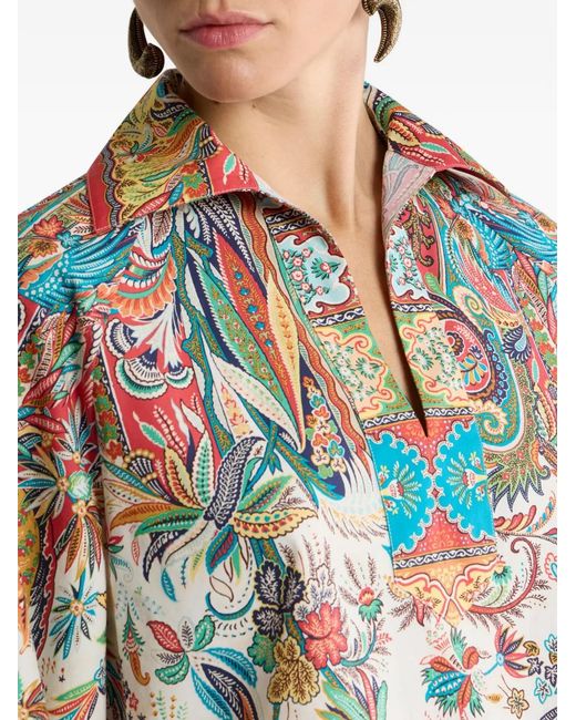 Etro White Paisley-Print Cotton Blouse