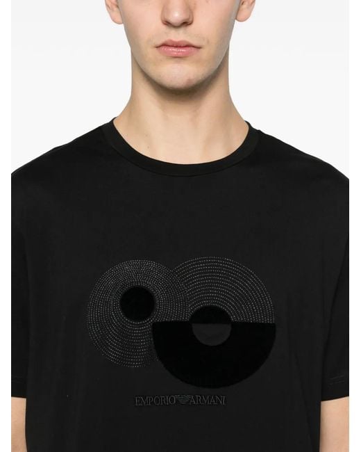 Emporio Armani Black Logo-Embroidered T-Shirt for men