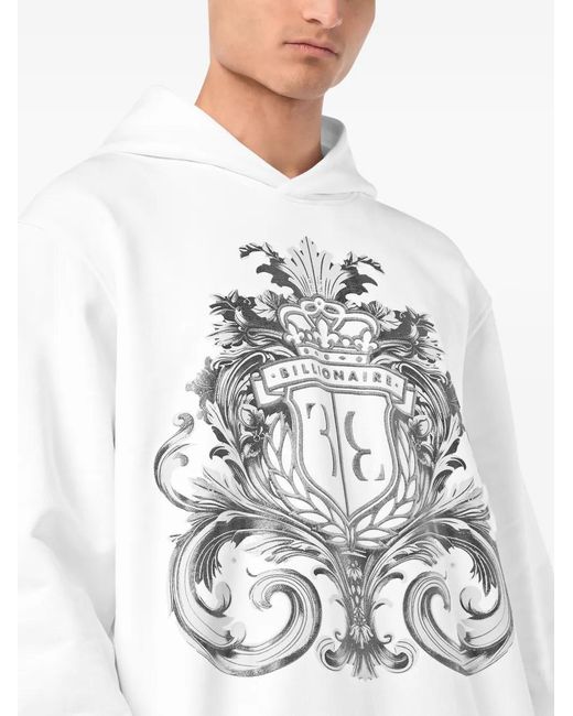 Billionaire White Crest-Print Hoodie for men
