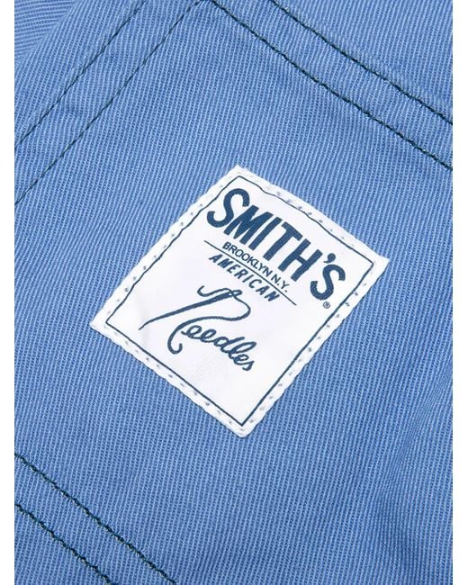Needles Blue Embroidered-Logo Trousers for men