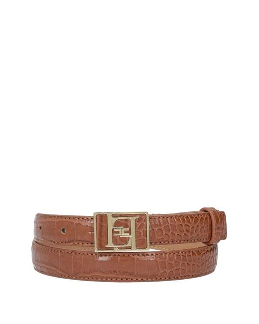Elisabetta Franchi Brown Crocodile-Effect Belt