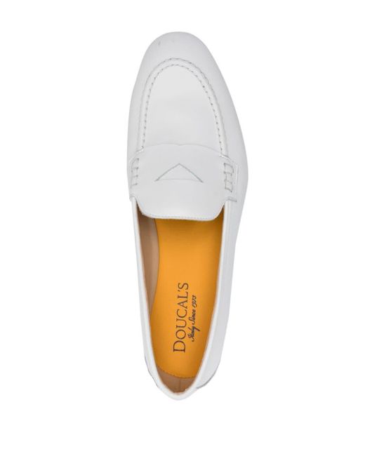 Doucal's White Penny-slot Leather Loafers
