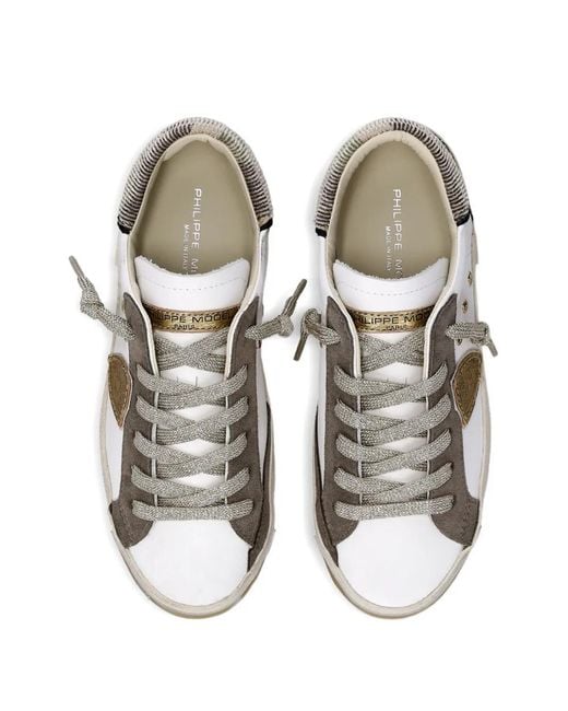 Philippe Model White Distressed Leather Sneakers