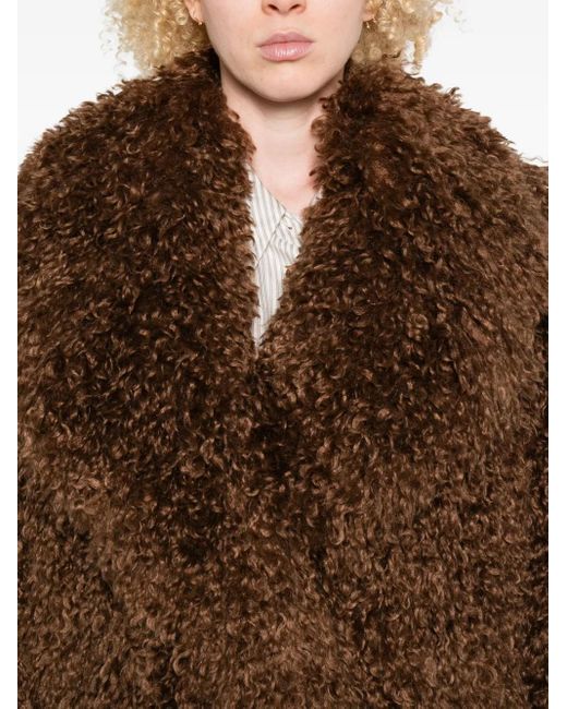 Tagliatore Brown Teddy-Textured Collared Coat