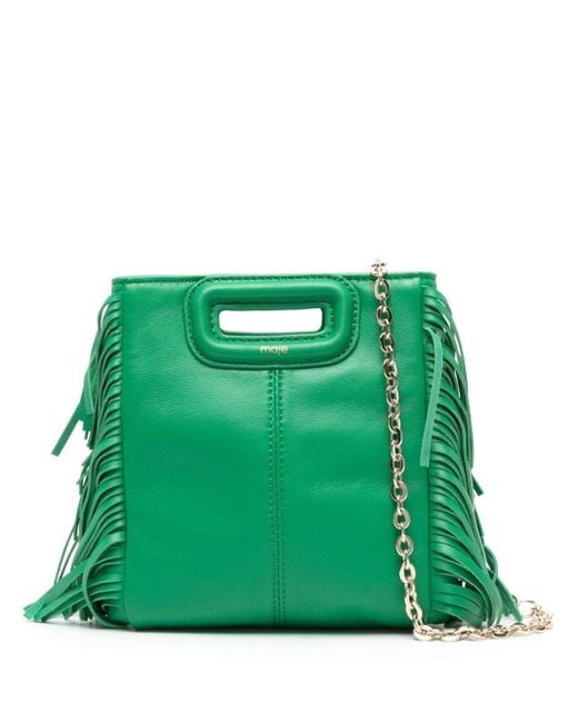 Maje Green Fringed Leather Crossbody Bag