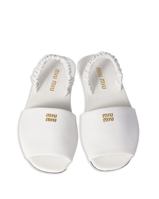 Miu Miu White Ruches Slingback Sandals