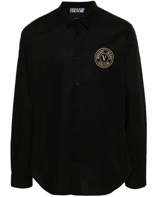 Versace Black Logo-embroidered Cotton Shirt for men
