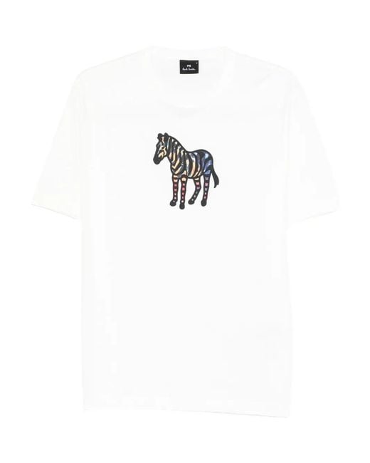 Paul Smith White Zebra Organic Cotton T-Shirt for men