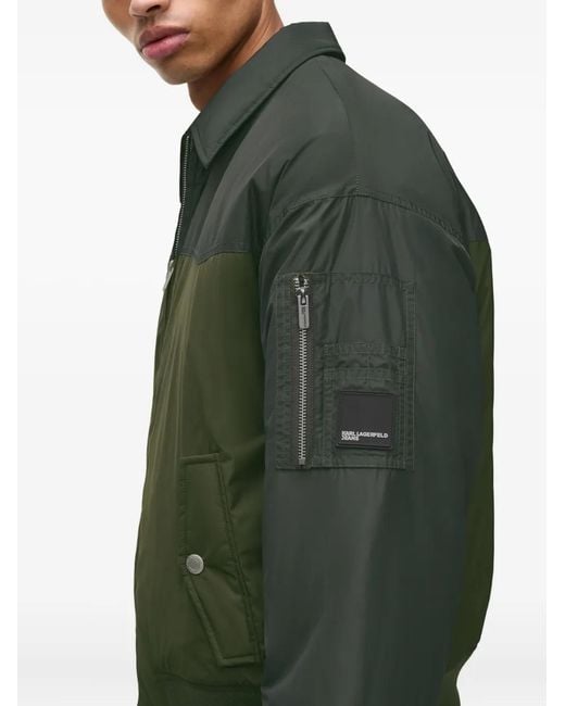 Karl Lagerfeld Green Minimalistic Giubbino Jacket With Stand Collar for men