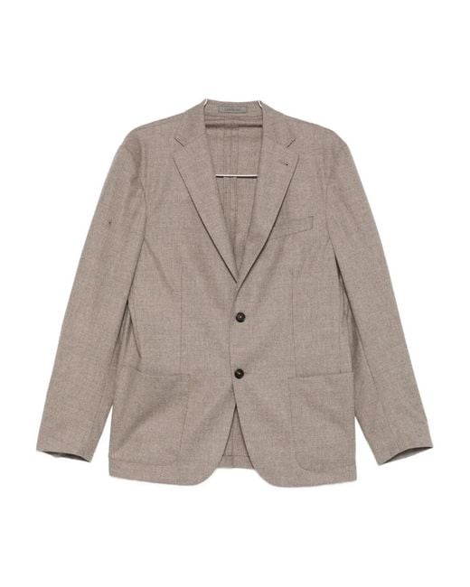 Corneliani Gray Notched-Lapels Pocketed Jacket for men