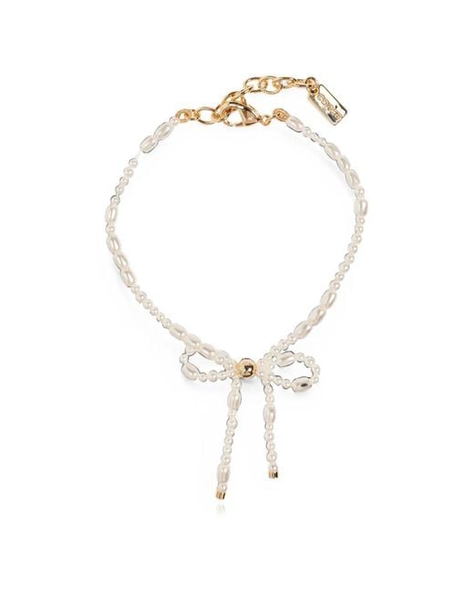 COACH White Bow-Detail Faux-Pearl Bracelet
