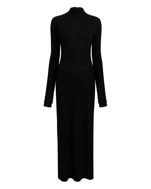 Khaite Black Long-Sleeve Mock-Neck Maxi Dress