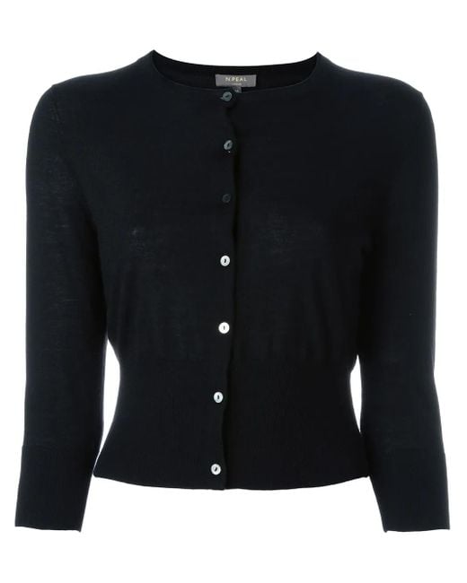 N.Peal Cashmere Black Superfine Cropped Cardigan