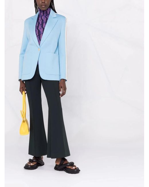 Palm Angels Blue Side-Stripe Buttoned Blazer