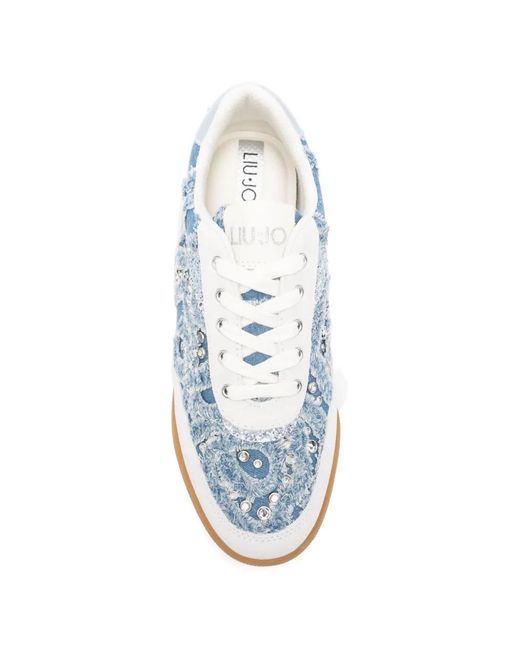 Liu Jo Blue Denim Sneakers With Jewel Stones