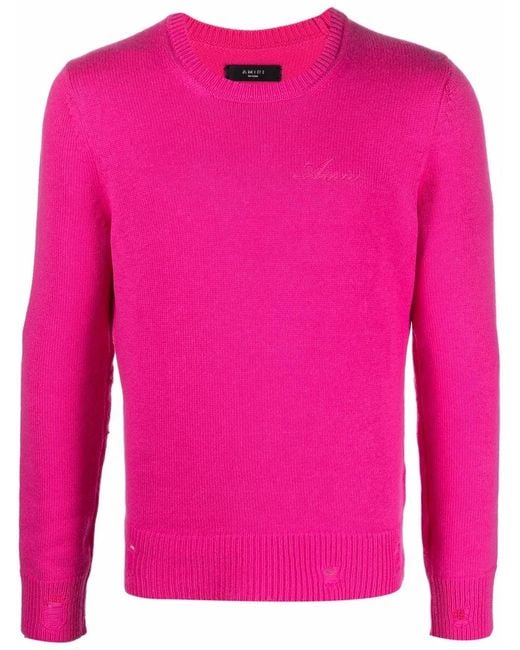 Amiri Pink Distressed-Effect Cashmere Jumper for men