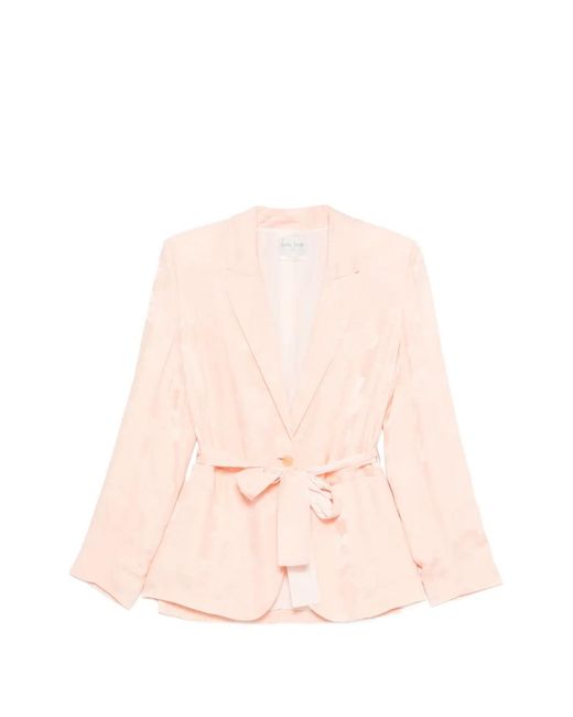 Forte_forte Pink Floral Belted Blazer