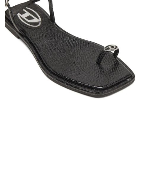 DIESEL Black D-Amber Logo-Detail Flat Sandals
