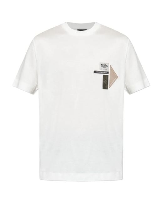 Emporio Armani White Logo-Patch T-Shirt for men
